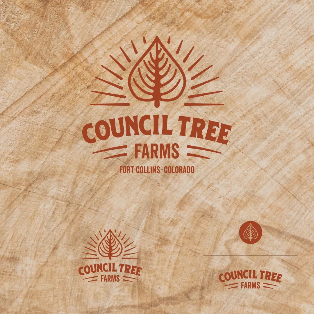 Council Tree Farms leaf logo burned into wood