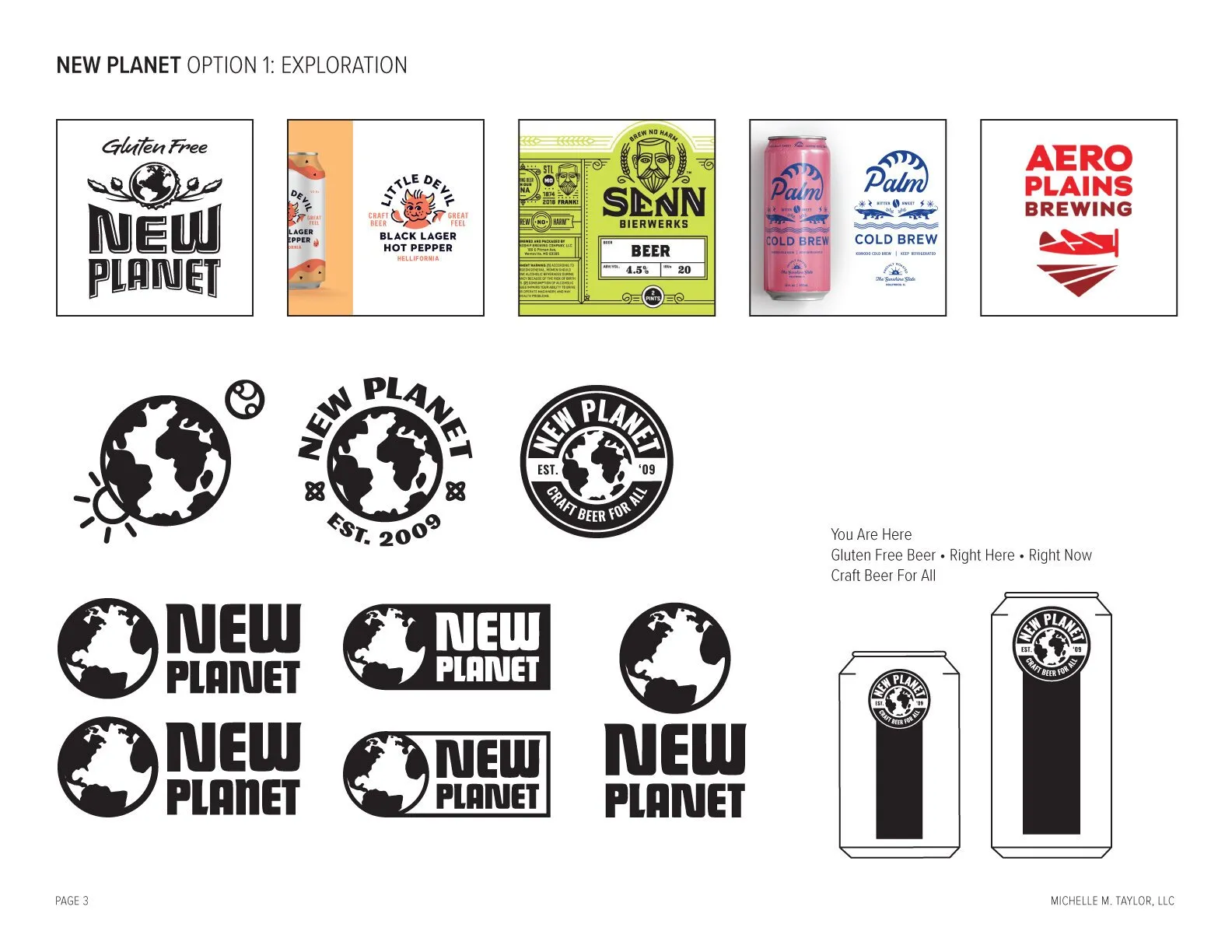 Client deck page: Option 1 exploration — globe marks and label references