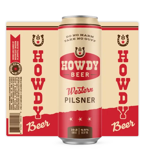 Flat 16 oz Howdy Western Pilsner label artwork
