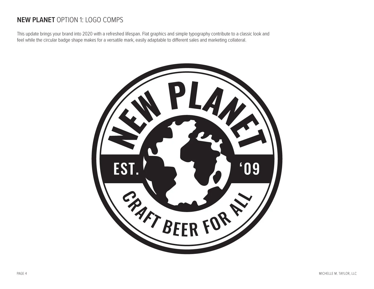 Client deck page: Option 1 logo comp — circular badge with globe