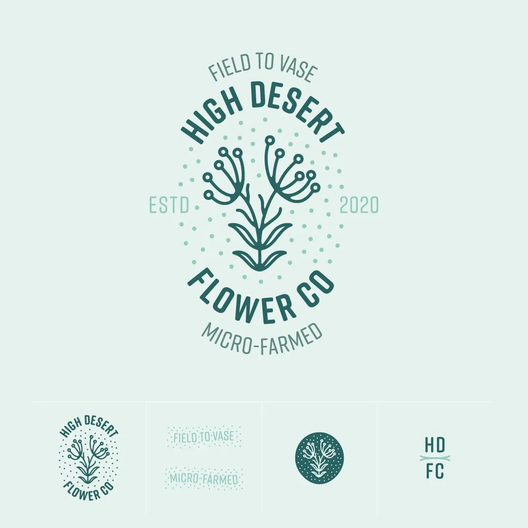High Desert Flower Co. logo system in green on mint