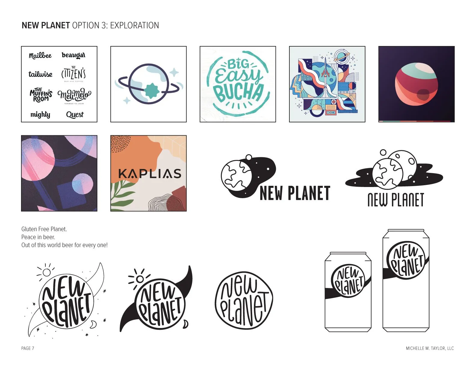 Client deck page: Option 3 exploration — hand-lettered, space-inspired references