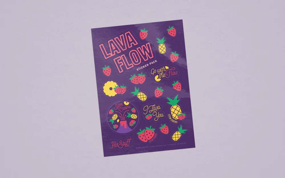 Lava Flow sticker sheet with fruit illustrations
