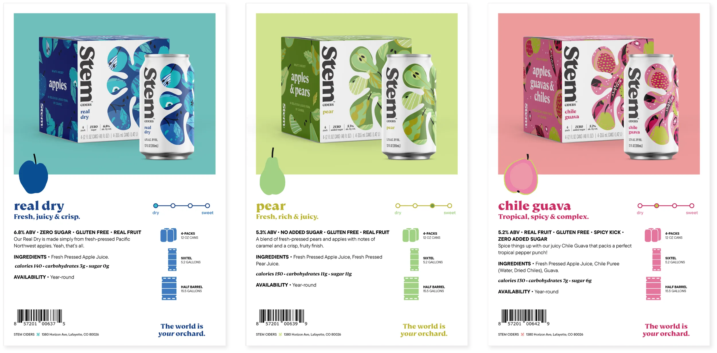 Three wholesale sell sheets for Real Dry, Pear, and Chile Guava