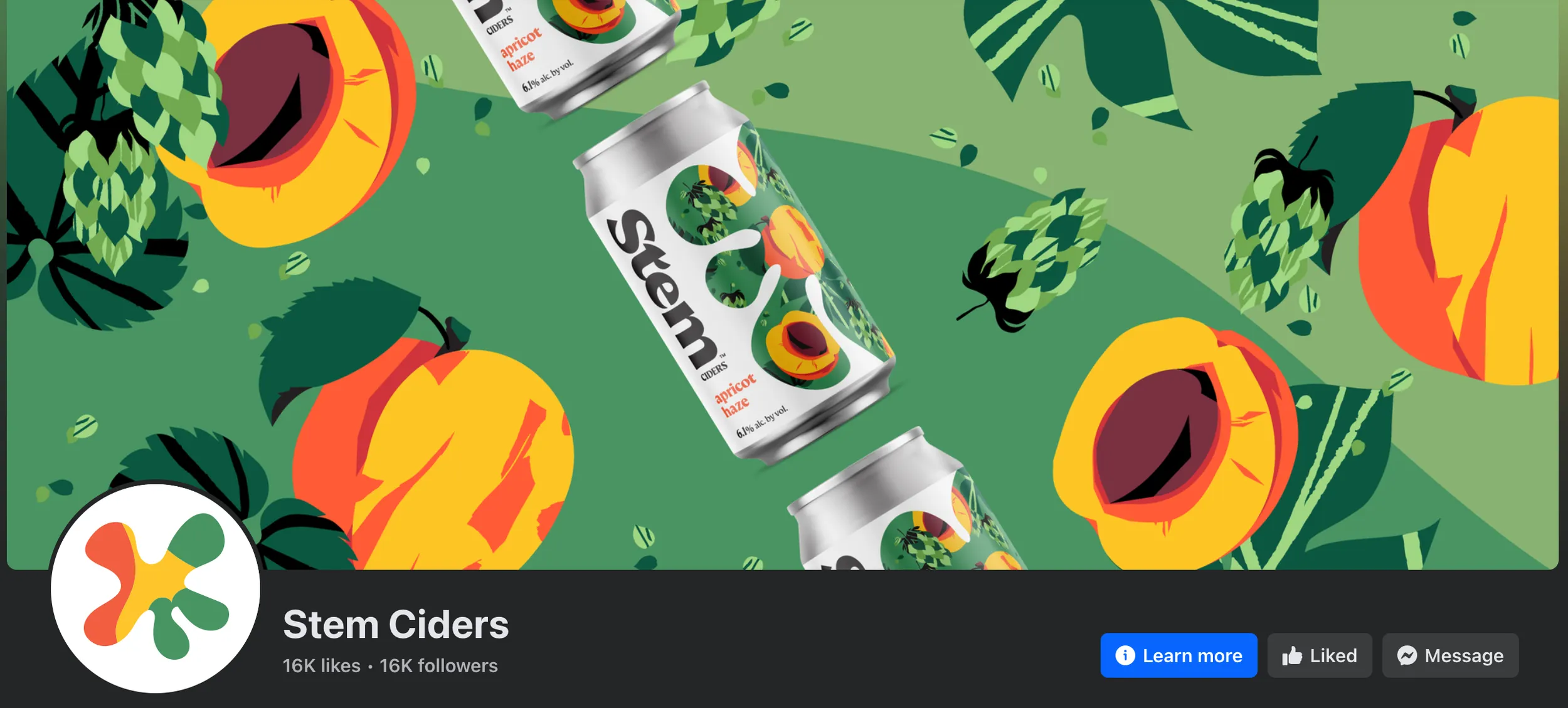 Facebook cover photo with Apricot Haze cans and apricot pattern
