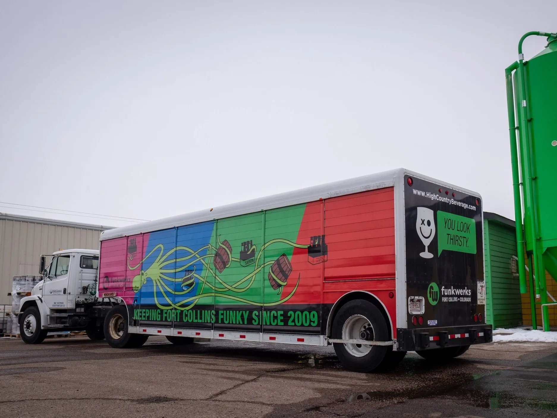 Delivery truck wrapped in the Funkwerks pattern