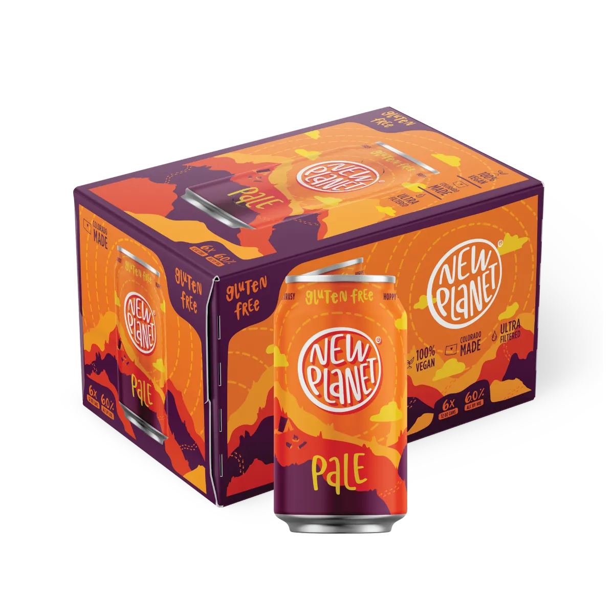 New Planet Pale 6-pack wrap in purple and orange with a can