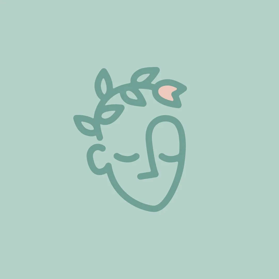 Minimal line drawing of a face with a leaf