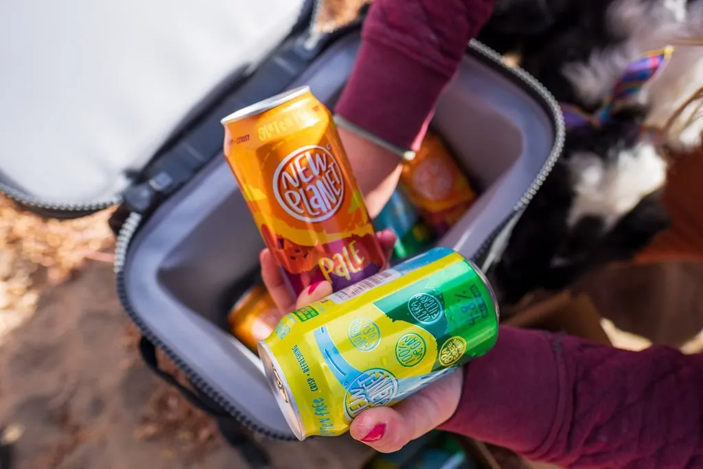Hand pulling a Pale can from a cooler bag